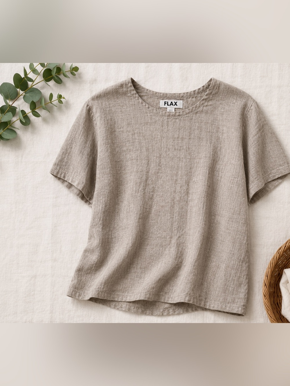 FLAX Linen Tunic Top Natural Beige Relaxed Fit Minimalist Artsy 18/20